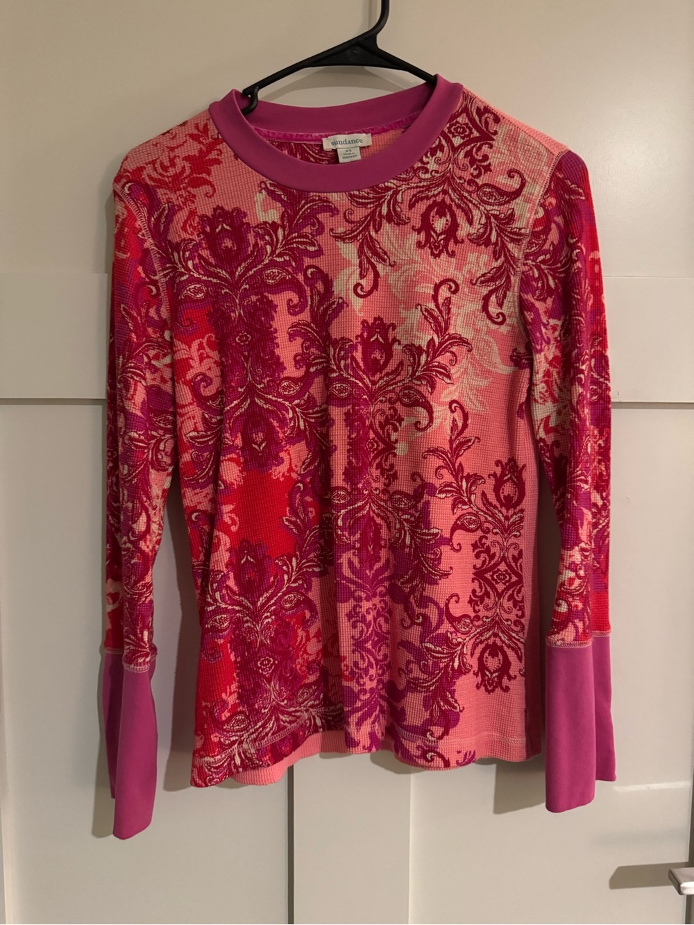 Sundance Pink Red Floral-Print Long Sleeve Top size XS